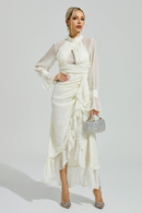 Walric Apricot Ruffle Slit Maxi Dress