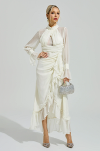 Walric Apricot Ruffle Slit Maxi Dress
