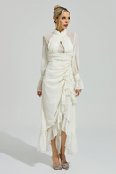Walric Apricot Ruffle Slit Maxi Dress
