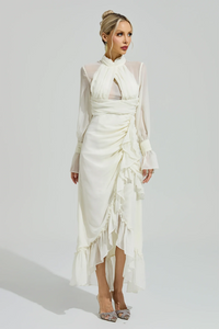 Walric Apricot Ruffle Slit Maxi Dress