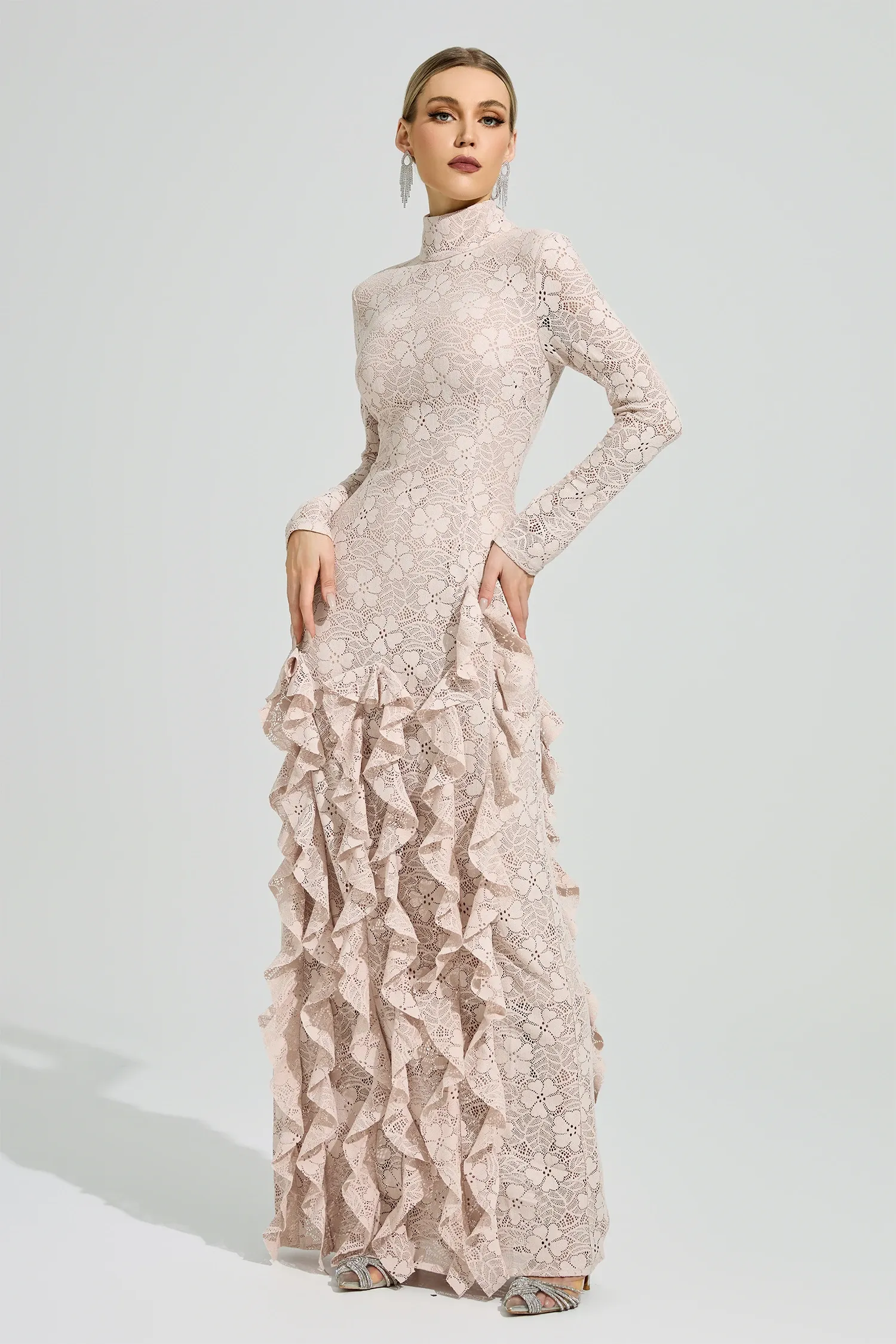 Senvora Pink Ruffle Maxi Dress