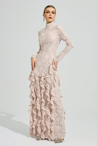 Senvora Pink Ruffle Maxi Dress