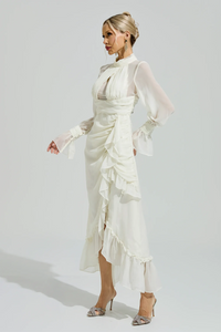 Walric Apricot Ruffle Slit Maxi Dress