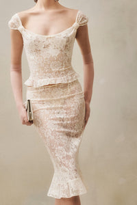 Celous Lace Midi Dress Two-Piece Set