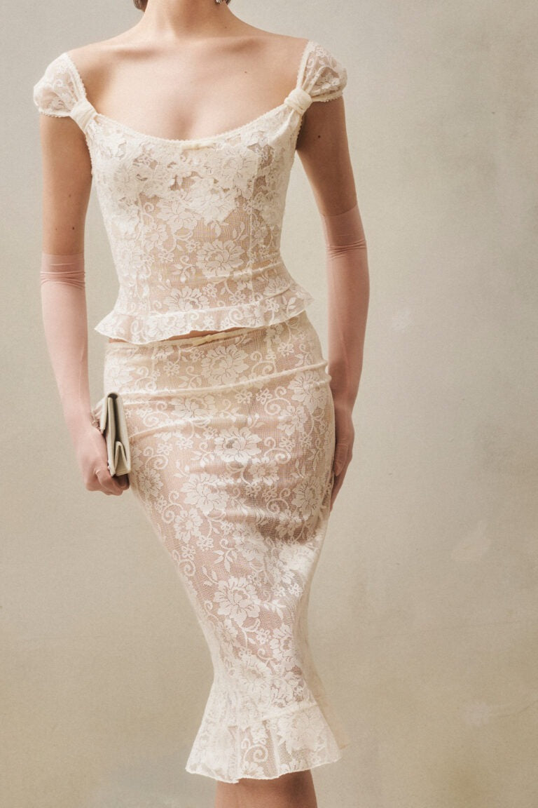 Celous Lace Midi Dress Two-Piece Set