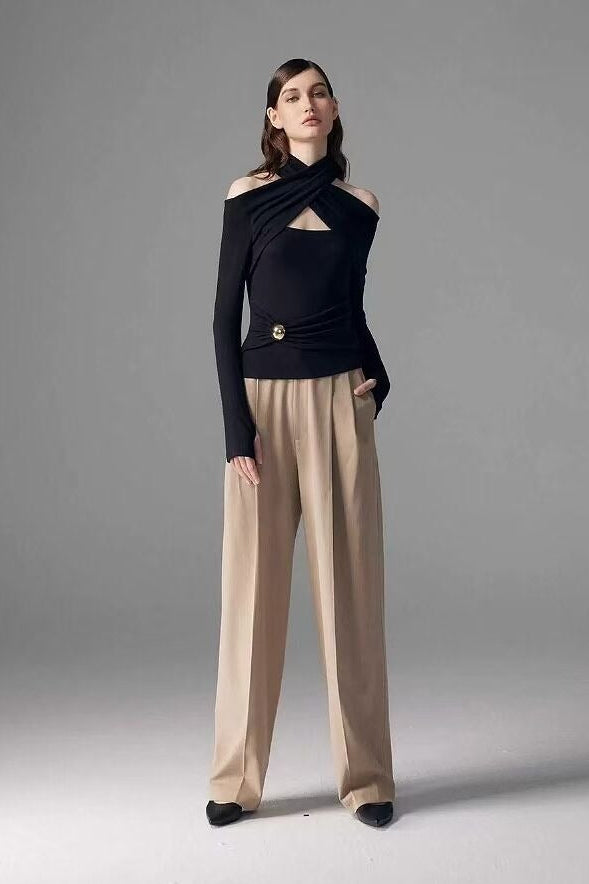 Solene Black Ruched Stretch-Jersey Top