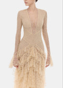 Florissa V Neck Lace Tiered Maxi Dress