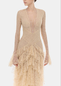 Florissa V Neck Lace Tiered Maxi Dress