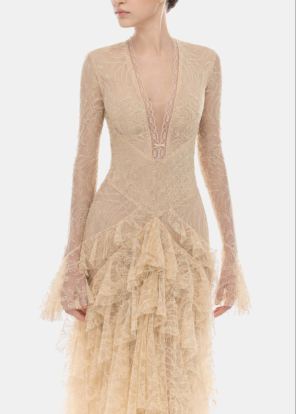 Florissa V Neck Lace Tiered Maxi Dress
