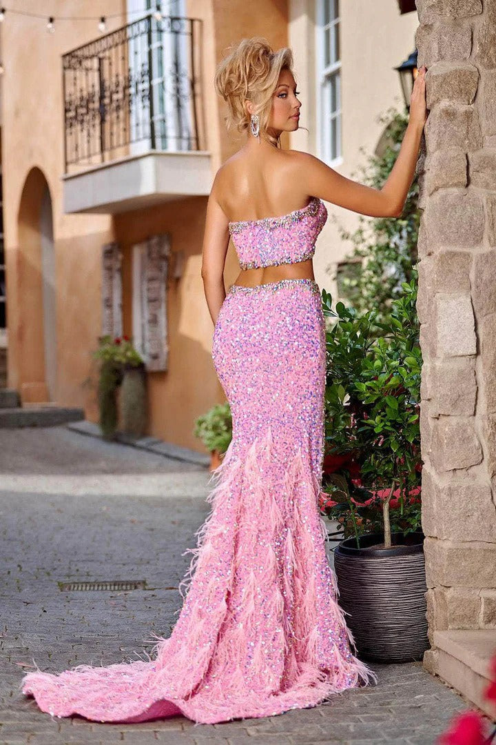 Elgine Strapless Crystal Sequin Maxi Dress In Pink