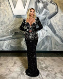 Tsanko Long Sleeve Crystal Sequin Maxi Dress In Black