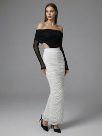 Bradwin Long Sleeve Draped Bardot Maxi Dress