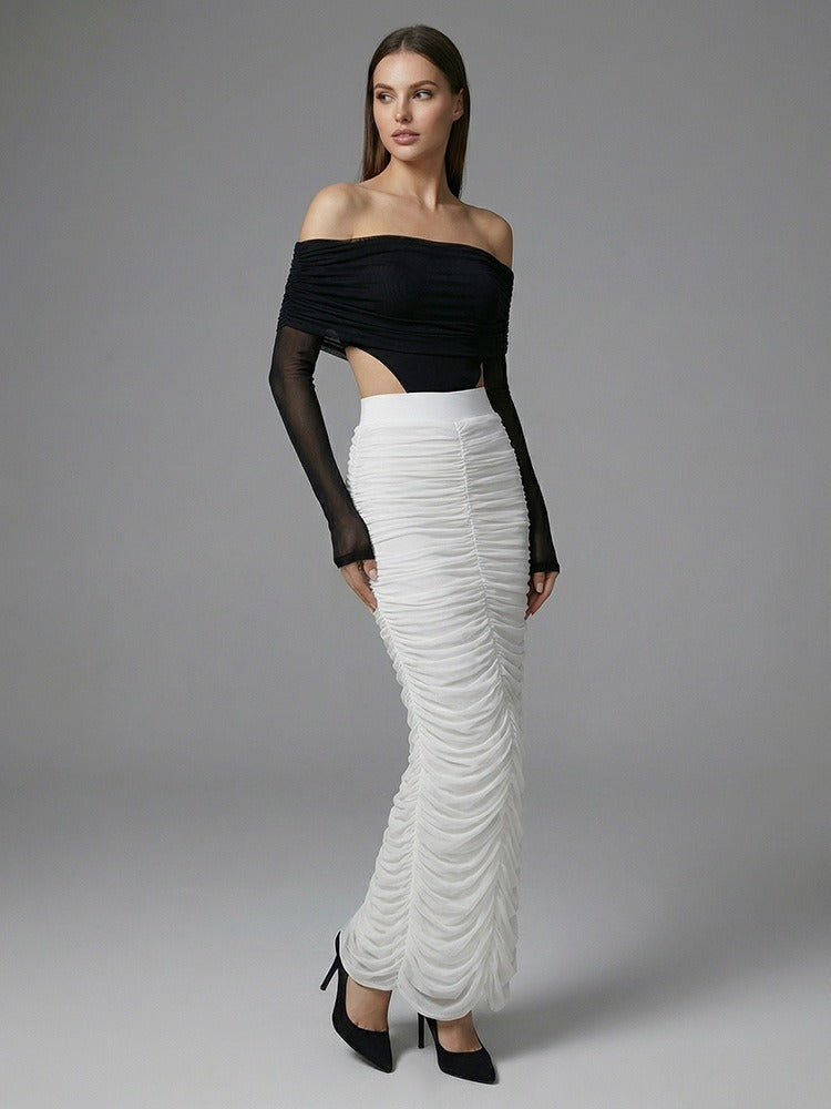 Bradwin Long Sleeve Draped Bardot Maxi Dress