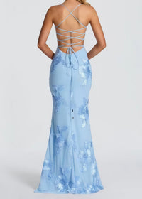 Dichen Blue Floral Appliqué Corset Maxi Dress