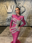 Seabi Long Sleeve Sequin Maxi Dress In Hot Pink