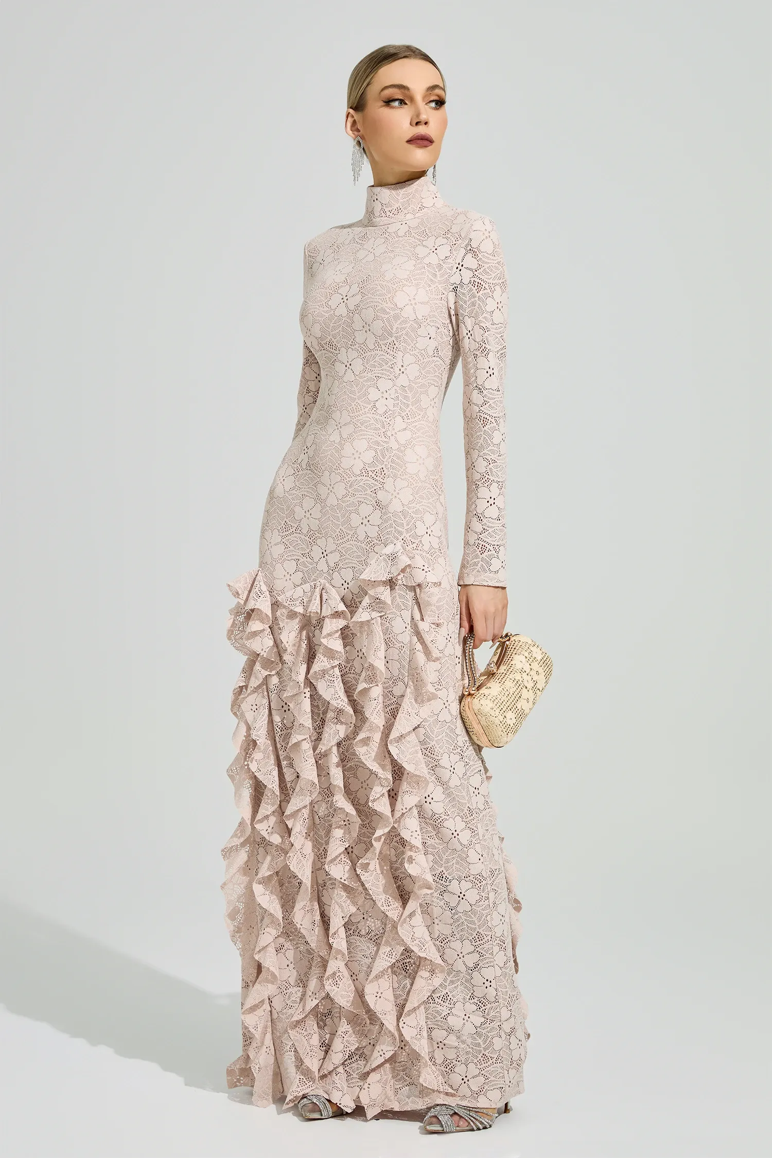 Senvora Pink Ruffle Maxi Dress