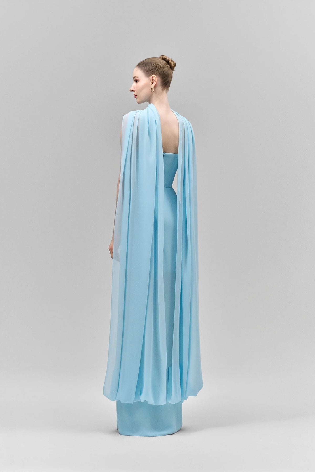 Eudocia Scarf Strapless Ruched Maxi Dress In Blue