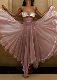 Haidi Spaghetti Mesh Ruffle Maxi Dress In Pink
