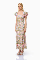 Dotty Embroidered Flower Midi Dress