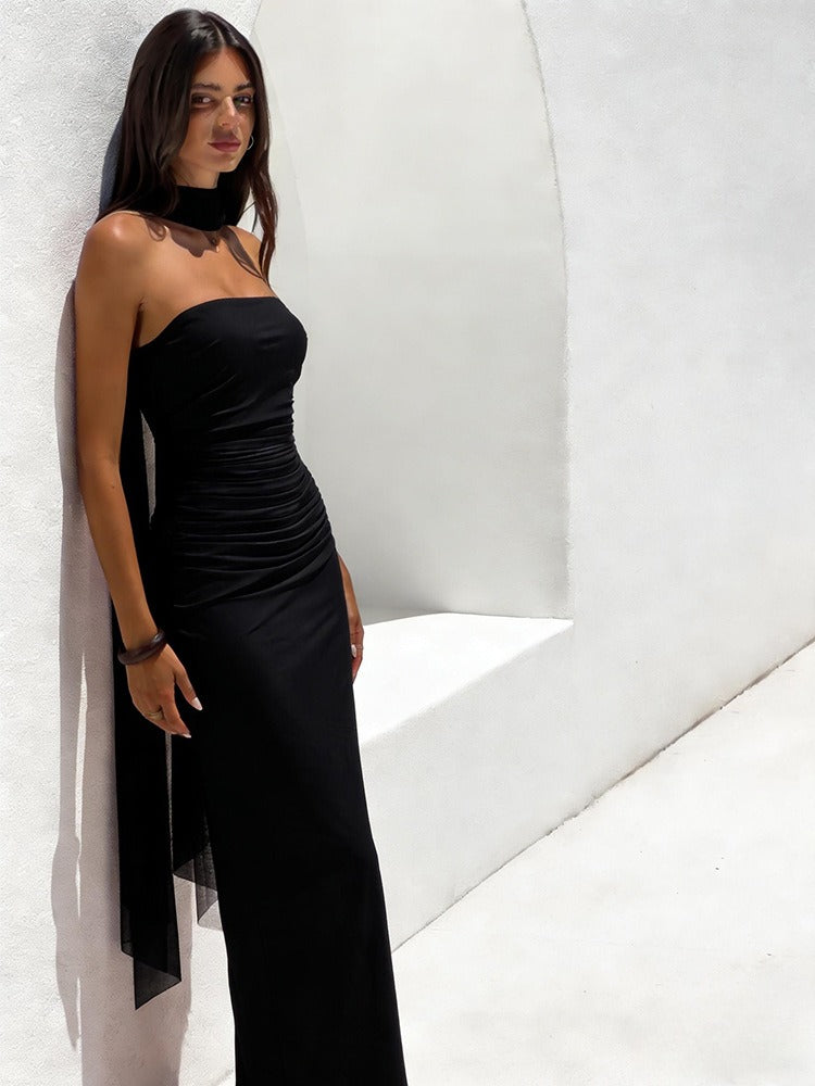 Alvilde Strapless Scarf Maxi Dress In Black