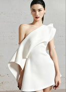 Brione One Shoulder Mini Dress In White