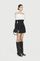 Zoravell Off Shoulder Draped Mini Dress In Black