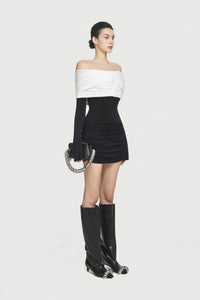 Zoravell Off Shoulder Draped Mini Dress In Black