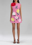 Cesca Floral Applique Sleeveless Mini Dress
