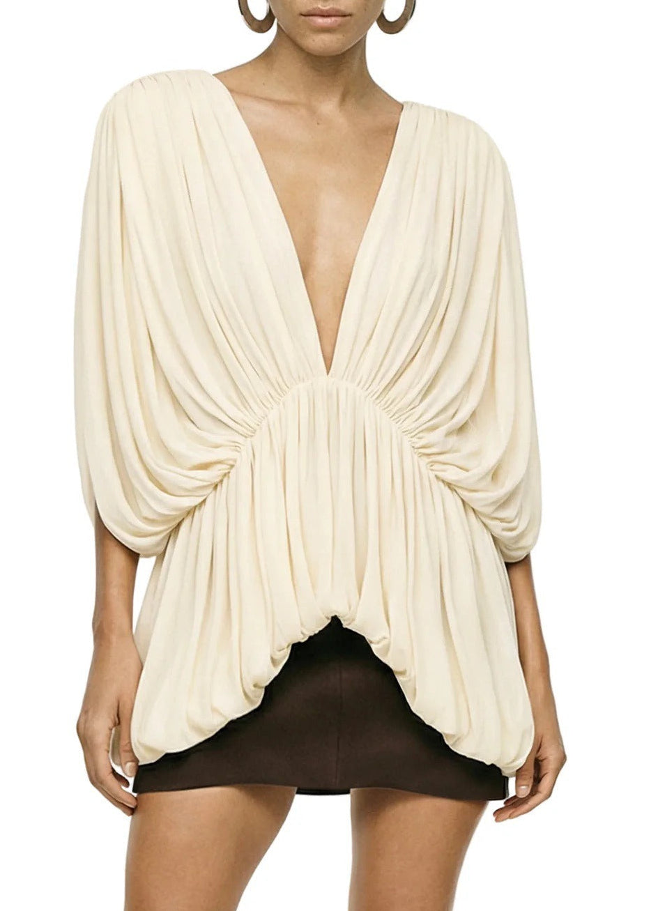 Brinovar Plunge Neck Ruched Top