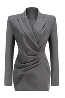 Fleta Grey Asymmetrical Ruched Blazer