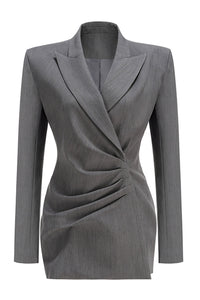 Fleta Grey Asymmetrical Ruched Blazer