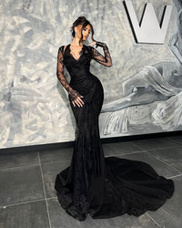 Janya Long Sleeve Halter Sequin Lace Maxi Dress In Black