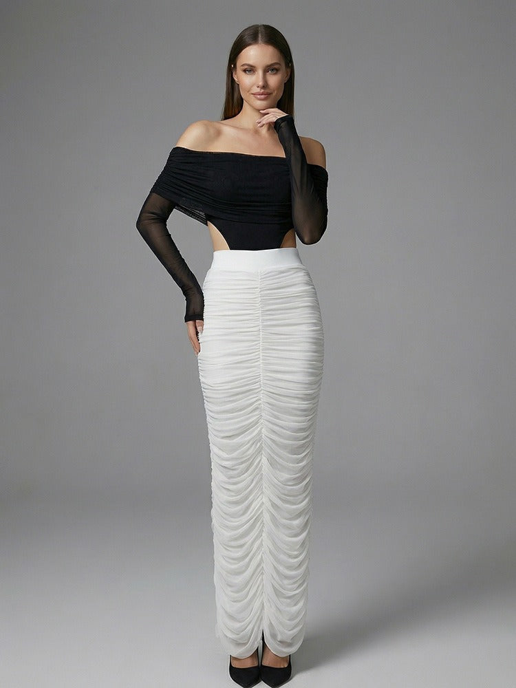 Bradwin Long Sleeve Draped Bardot Maxi Dress