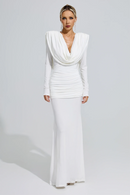 Sagebrush Long Sleeve Draped Backless Maxi Dress In White