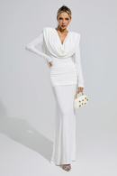Sagebrush Long Sleeve Draped Backless Maxi Dress In White