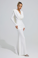 Sagebrush Long Sleeve Draped Backless Maxi Dress In White