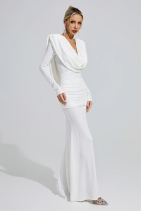 Sagebrush Long Sleeve Draped Backless Maxi Dress In White