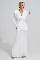 Sagebrush Long Sleeve Draped Backless Maxi Dress In White