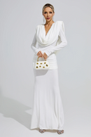 Sagebrush Long Sleeve Draped Backless Maxi Dress In White