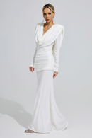 Sagebrush Long Sleeve Draped Backless Maxi Dress In White