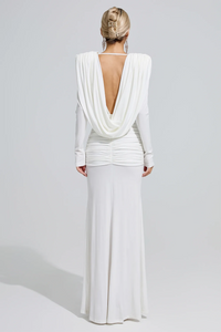 Sagebrush Long Sleeve Draped Backless Maxi Dress In White
