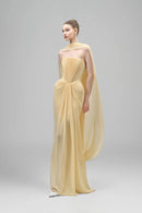 Eudocia Scarf Strapless Ruched Maxi Dress In Yellow