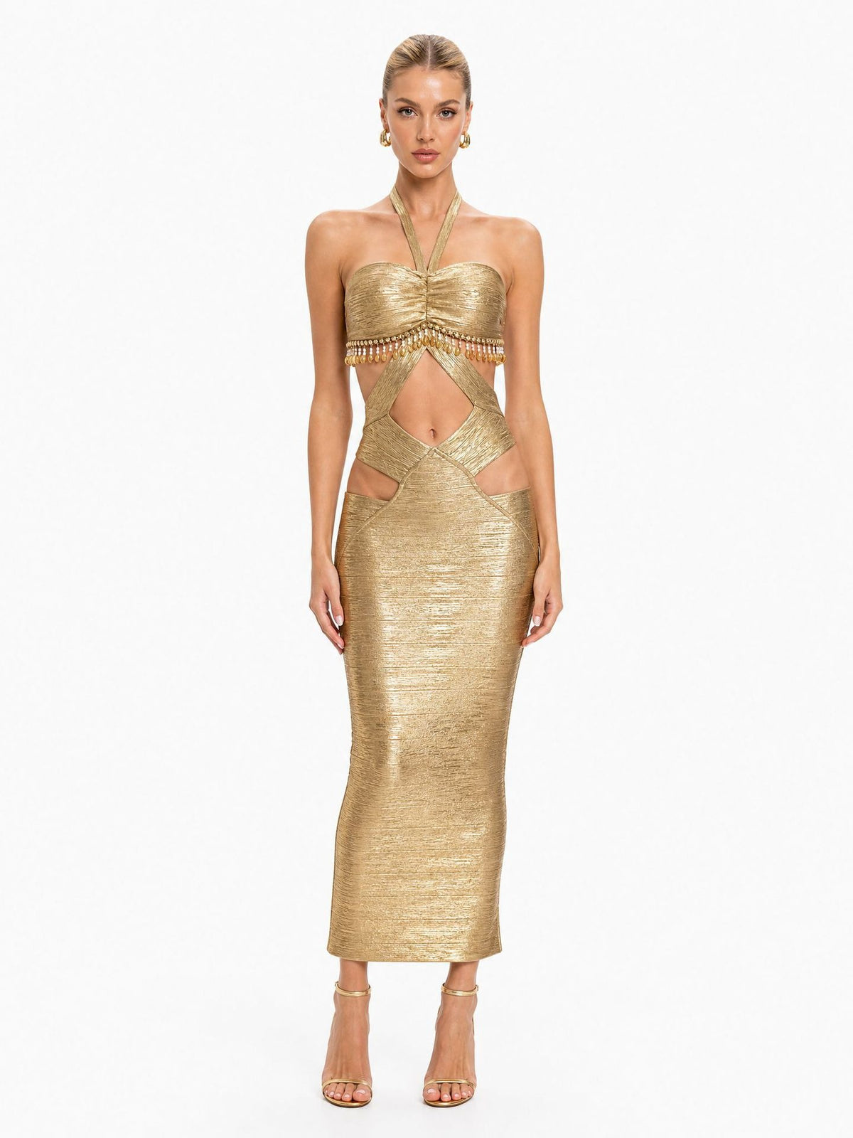 Lunexa Halterneck Cutout Bandage Maxi Dress