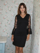 Mavrixa Lace Long Sleeve Mini Dress In Black