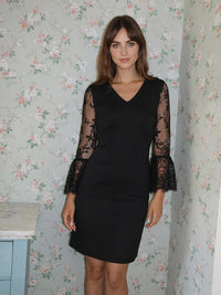 Mavrixa Lace Long Sleeve Mini Dress In Black