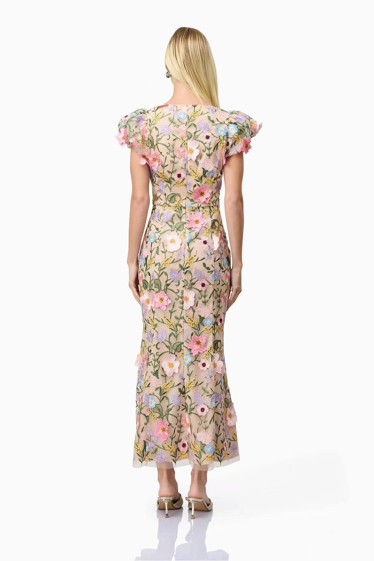 Dotty Embroidered Flower Midi Dress