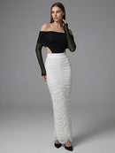 Bradwin Long Sleeve Draped Bardot Maxi Dress