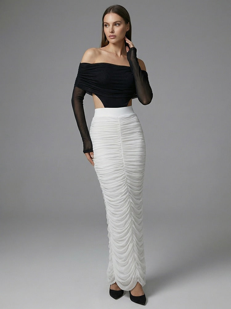 Bradwin Long Sleeve Draped Bardot Maxi Dress