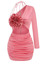 Patey Floral One Shoulder Satin Mini Dress In Pink