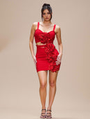 Ronelyn Floral Ruffle Mini Dress In Red